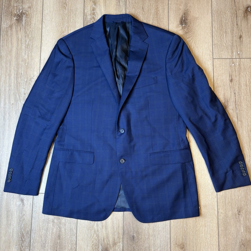 S. Cohen Blazer Mens 44R Blue 100% Wool Plaid Performance Professional Business